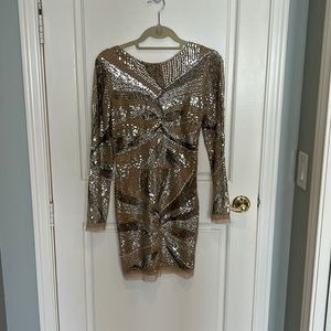 Beaded cocktail open back dress, perfect shape.